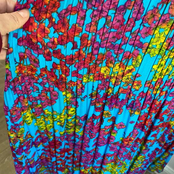 New Directions Blue Floral A Line Turquoise Pleated Midi Short Sleeve Dress 20W - Picture 8 of 11